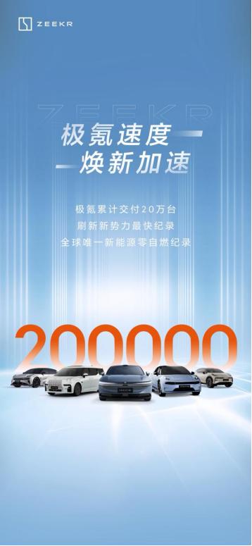 最快突破20万交付的造车新势力！极氪第20万台交付仅用26个月