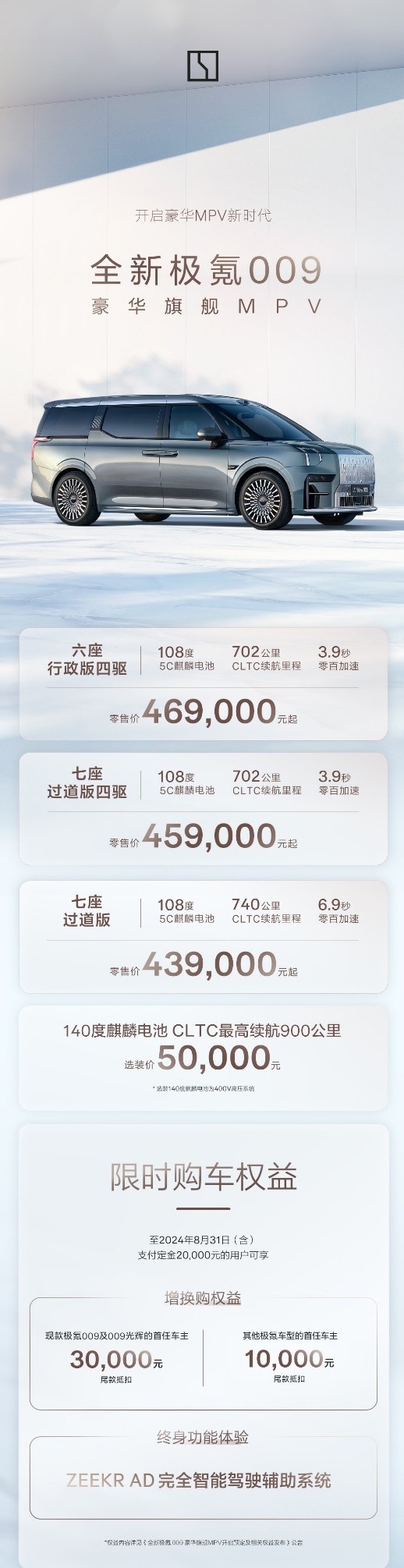 全新极氪009全球首发,售价43.9万元起