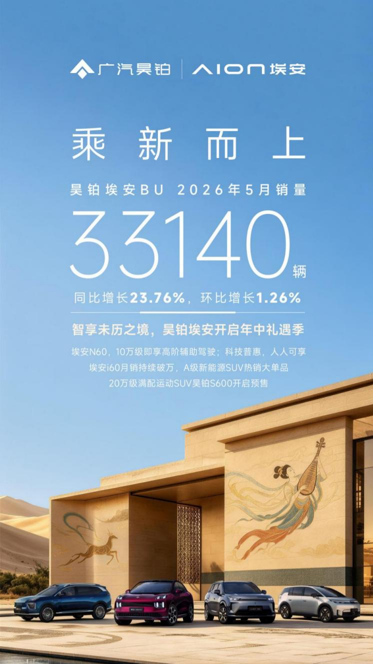 埃安5月卖了3.3万台，连续多月正增长，“番禺行动”见成效